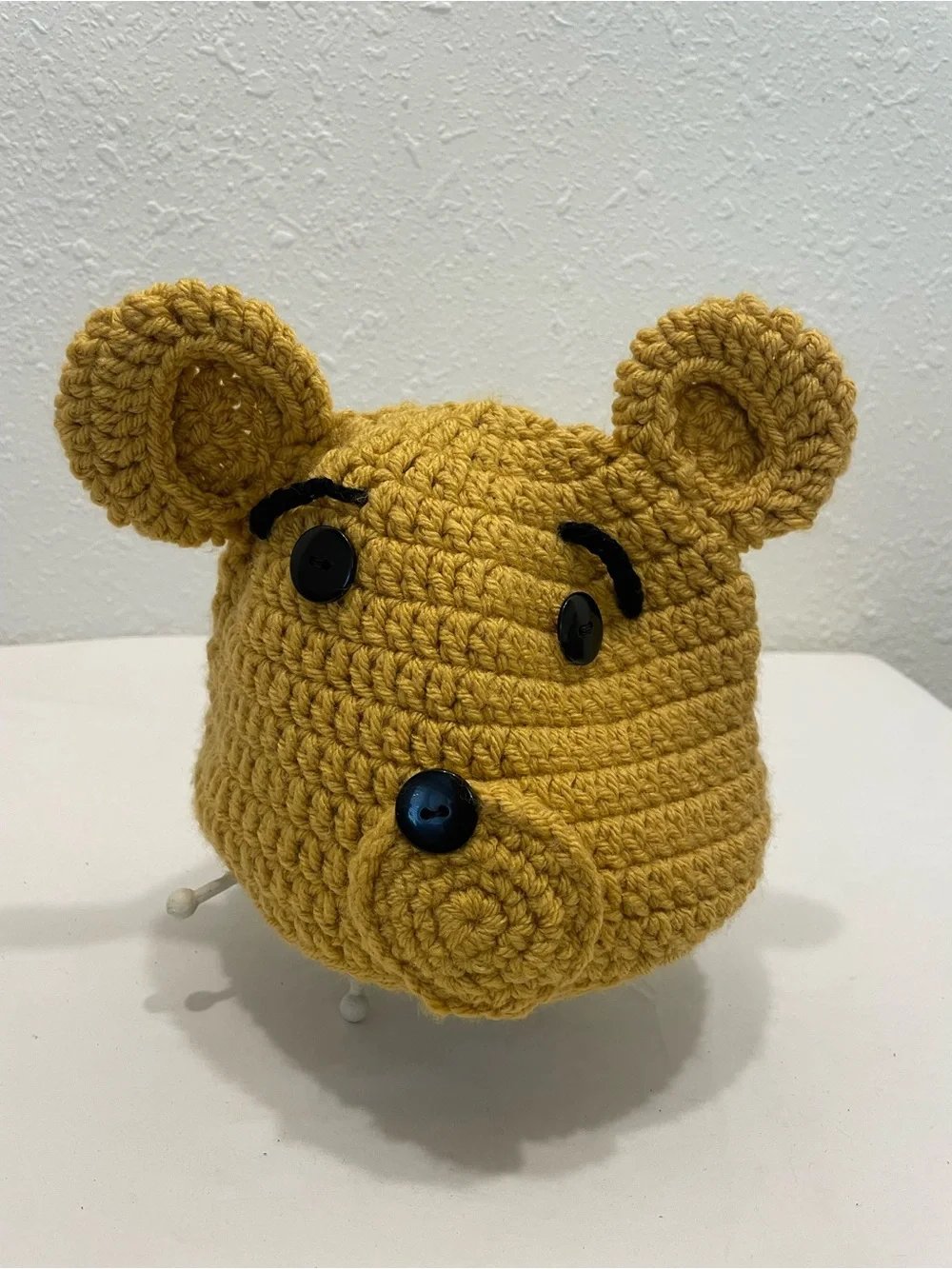 Kids Crochet Bear Beanie Hat - Mustard